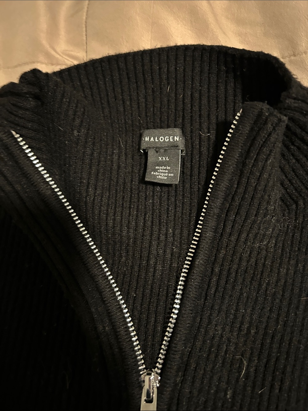 Halogen Black Ribbed Zip-Front Sweater - Picture 2 of 3